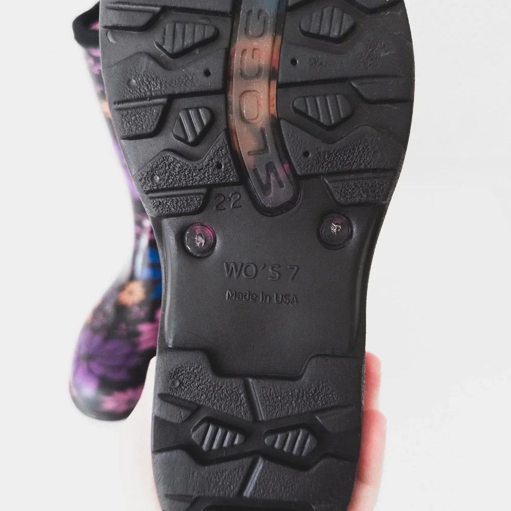 Sloggers‎ Rain Boots Women Size 7 Black Floral Waterproof Garden Mid Calf Boots